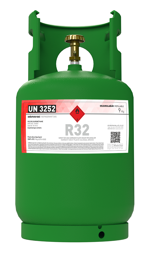 R32 Klimagas Kältemittel – 9 kg, aufladbarer Zylinder, 1/4 Anschluss